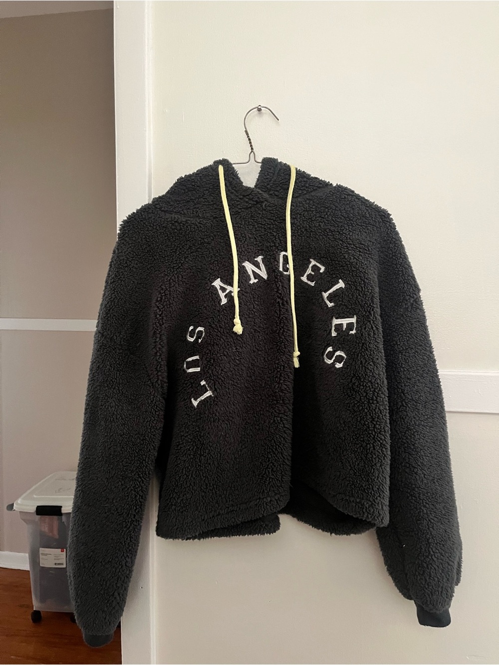 Grayson Threads Black Sherpa Hoodie with Yellow Drawstrings